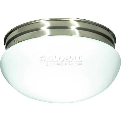 Nuvo 76/605, 2 Light-Ceiling-Flush Mount, Large White Mushroom, Brushed Nickel, 12"W X 6"H