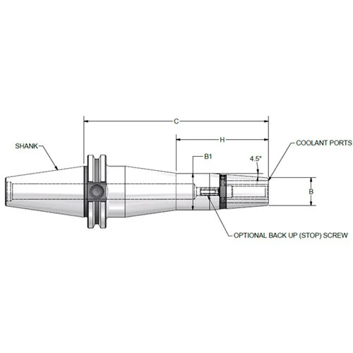 Parlec C50A-25SF630-9C | 1/4" Hole Diameter x 6.300" Projection CAT50 0.830" Nose Diameter 25,000 RPM Through Coolant Shrink Fit Tool Holder & Adapter