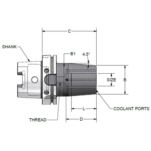 Parlec H100A-75SHD413-9C | 3/4" Hole Diameter x 4.13" Projection HSK100A 2.28" Nose Diameter 25,000 RPM Through Coolant Shrink Fit Tool Holder & Adapter