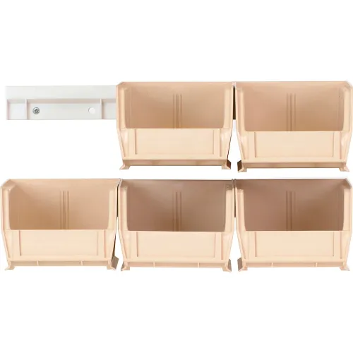 Quantum Storage Hang & Stack Bins w/ Two 12" Rails & 6 Bins, 5-3/8"L x 4-1/8"W x 3"H, Red