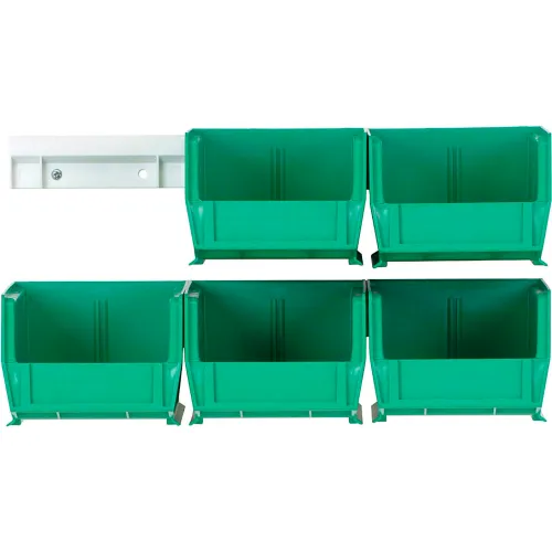 Quantum Storage Hang & Stack Bins w/ Two 12" Rails & 6 Bins, 7-3/8"L x 4-1/8"W x 3"H, Blue