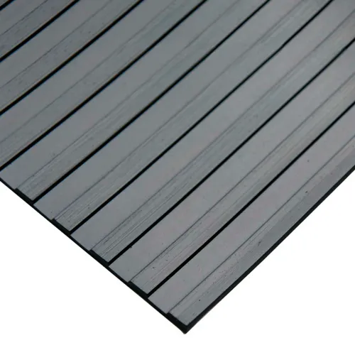 Rubber-Cal "Wide-Rib" Corrugated Rubber Floor Mat - 1/8 in x 4 ft x 15 ft - Black Rubber Roll