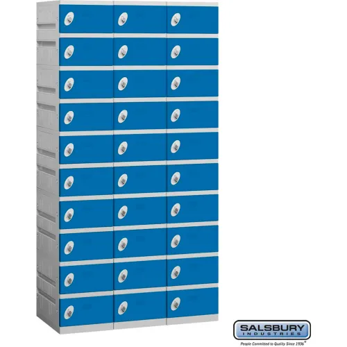 Salsbury 10-Tier 30 Door Plastic Locker, 38-1/4"W x 18"D x 74"H, Blue, Unassembled
