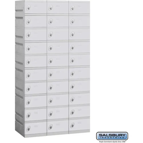 Salsbury 10-Tier 30 Door Plastic Locker, 38-1/4"W x 18"D x 74"H, Gray, Unassembled