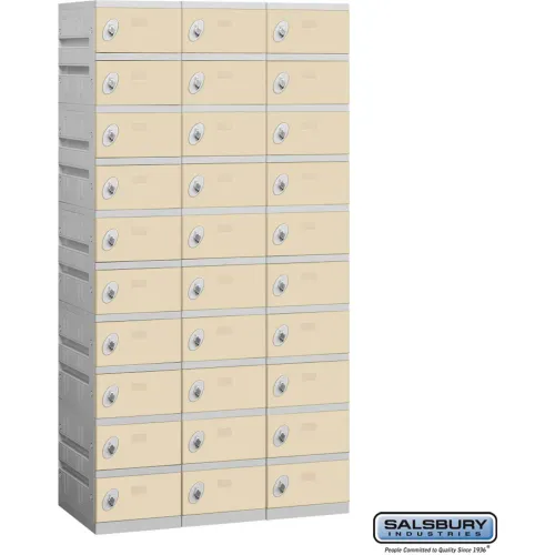 Salsbury 10-Tier 30 Door Plastic Locker, 38-1/4"W x 18"D x 74"H, Tan, Unassembled