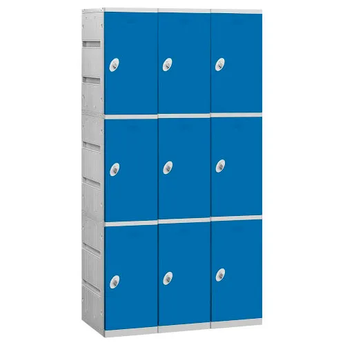 Salsbury 3-Tier 9 Door Plastic Locker, 38-1/4"W x 18"D x 74"H, Blue, Unassembled