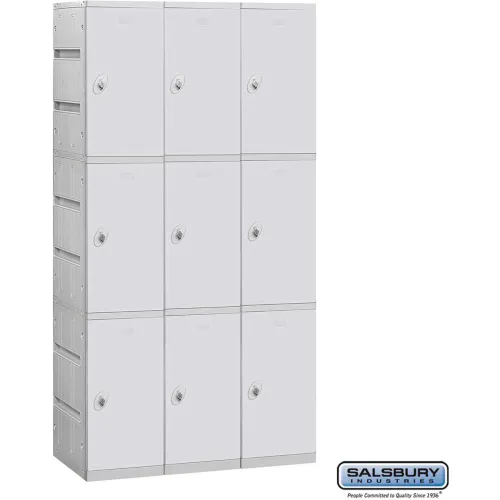 Salsbury 3-Tier 9 Door Plastic Locker, 38-1/4"W x 18"D x 74"H, Gray, Unassembled