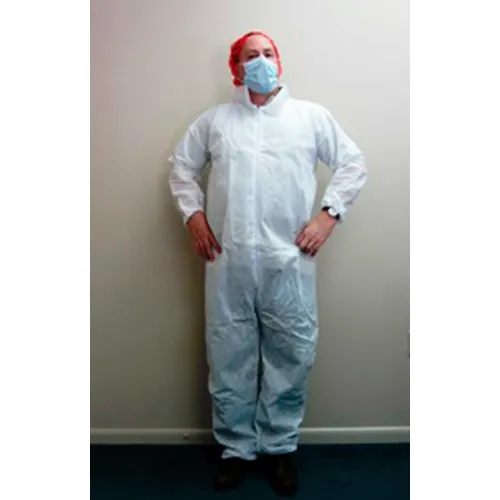 SMS Coverall, Elastic Wrists & Ankles, Zipper Front, Single Collar, White, XL, 25/Case