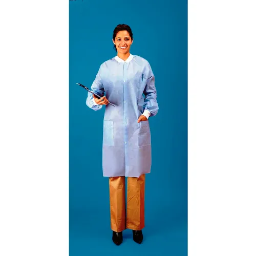 SMS Lab Coat, 3 Pockets, Knit Wrists, Snap Front, Knit Collar, White, SM 30/Case