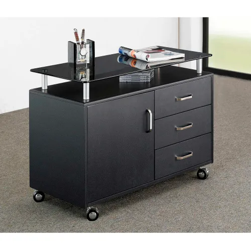 Techni Mobili Deluxe Rolling Glass Top Storage Cabinet, 31-1/2"W x 16"D x 23-1/4"H, Graphite