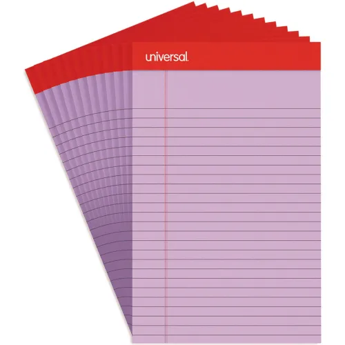 Universal® Colored Perforated Note Pads, Wide Rule, 5 x 8, Orchid, 50-Sheet, Dozen