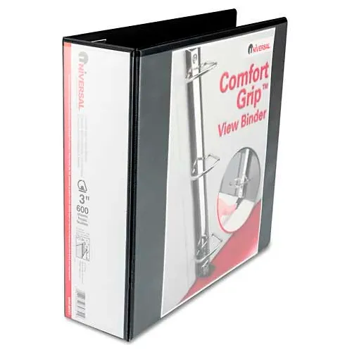 Universal® Comfort Grip Deluxe Plus D-Ring View Binder, 3" Capacity, 8-1/2 x 11, White