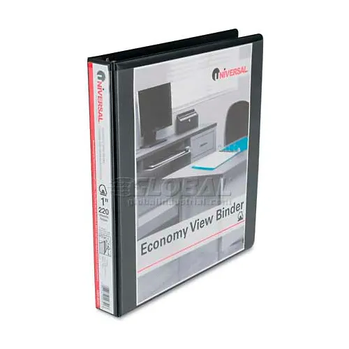 Universal® Economy D-Ring Vinyl View Binder, 1" Capacity, Black