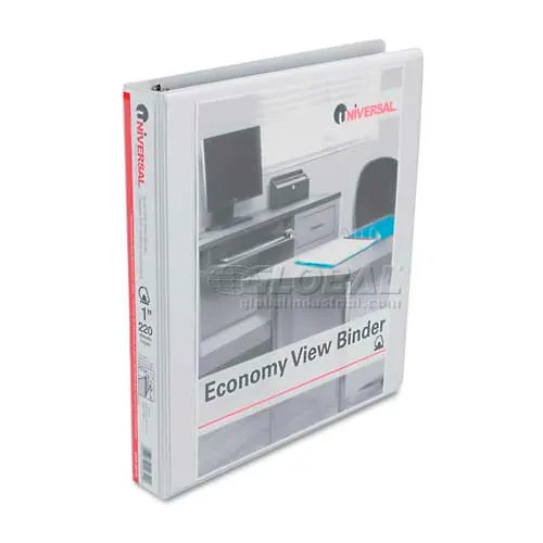 Universal® Economy D-Ring Vinyl View Binder, 1" Capacity, White