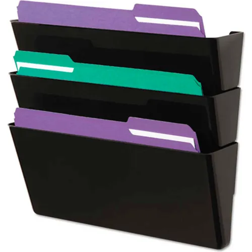 Universal Recycled Wall File, Three Pocket, Plastic, Black