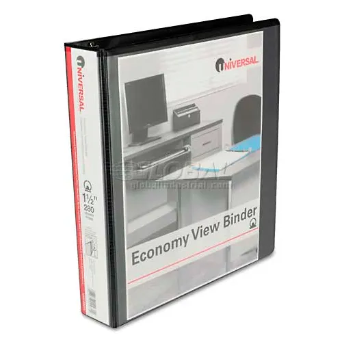 Universal® Round Ring Economy Vinyl View Binder, 1-1/2" Capacity, Black