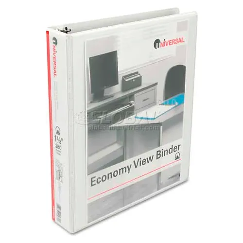 Universal® Round Ring Economy Vinyl View Binder, 1-1/2" Capacity, White