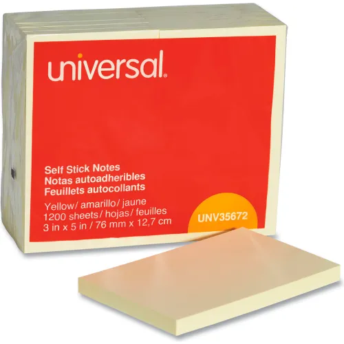 Universal® Standard Self-Stick Notes, 3 x 5, Yellow, 12 100-Sheet Pads/Pack