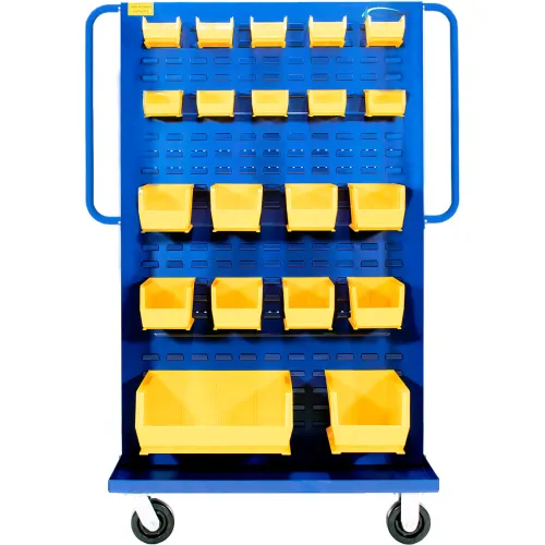 Valley Craft® Modular A-Frame Bin Cart, 2 Louvered Panels, 57"W x 30"D x 62"H, Blue
