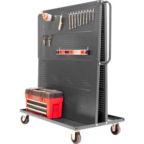 Valley Craft Modular A-Frame Bin Cart with 2 Round-Peg Pegboard Panels, 46"W x 30"D x 62"H, Blue