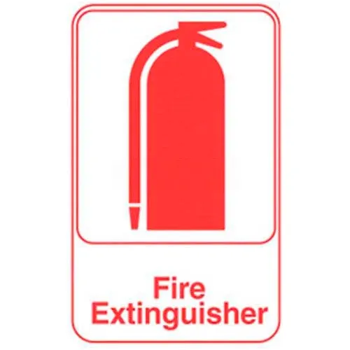 Vollrath® Fire Extinguisher Sign, 5618, White With Red Print, 6" X 9"