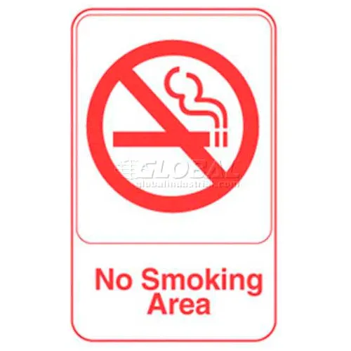 Vollrath® No Smoking Area Sign, 5643, White With Red Print, 6" X 9"