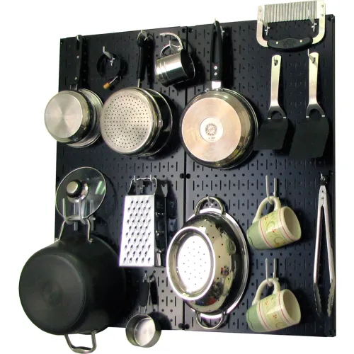 Wall Control Kitchen Pegboard Pack Storage & Organization Kit, Black/White, 32" X 32" X 6"