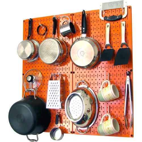 Wall Control Kitchen Pegboard Pack Storage & Organization Kit, Orange/White, 32" X 32" X 6"