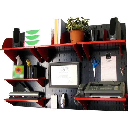 Wall Control Office Wall Mount Desk Storage and Organization Kit, Black/Red, 48" X 32" X 12"