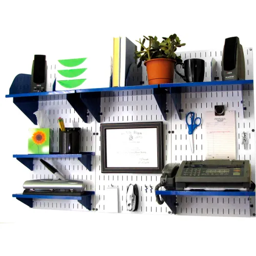 Wall Control Office Wall Mount Desk Storage and Organization Kit, White/Blue, 48" X 32" X 12"