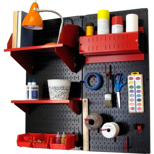 Wall Control Pegboard Hobby Craft Organizer Storage Kit, Black/Red, 32" X 32" X 9"