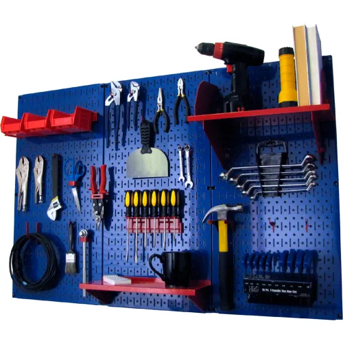 Wall Control Pegboard Standard Tool Storage Kit, Blue/Red, 48" X 32" X 9"