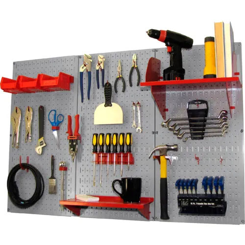 Wall Control Pegboard Standard Tool Storage Kit, Gray/Red, 48" X 32" X 9"