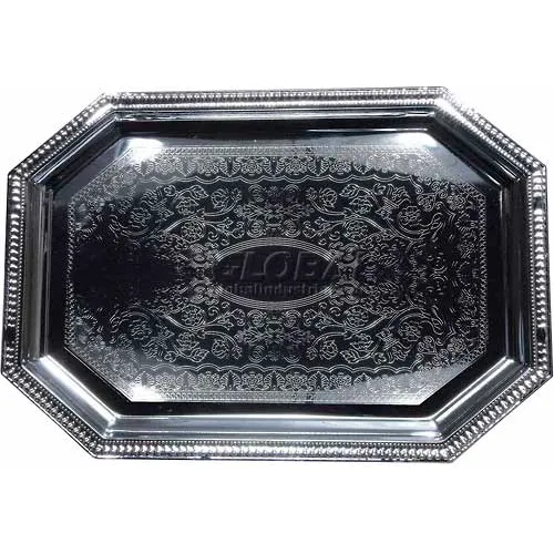 Winco CMT-1217 Octagonal Serving Tray, 17"L, Chrome, Gadroon Edge W/ Engraving - Pkg Qty 12