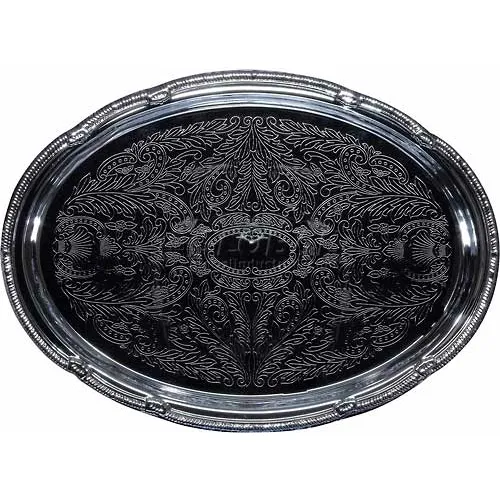 Winco CMT-1318 Oval Serving Tray, 18-3/4"L, Chrome, Gadroon Edge W/ Engraving - Pkg Qty 12