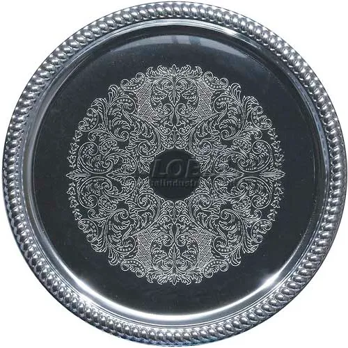 Winco CMT-14 Round Serving Tray, 14"L, Chrome, Gadroon Edge W/ Engraving - Pkg Qty 12