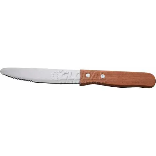 Winco KB-15W Extra Large Steak Knife, 5"L, Wood Handle, Serrated Blade, Heavy Duty, 12/Pack