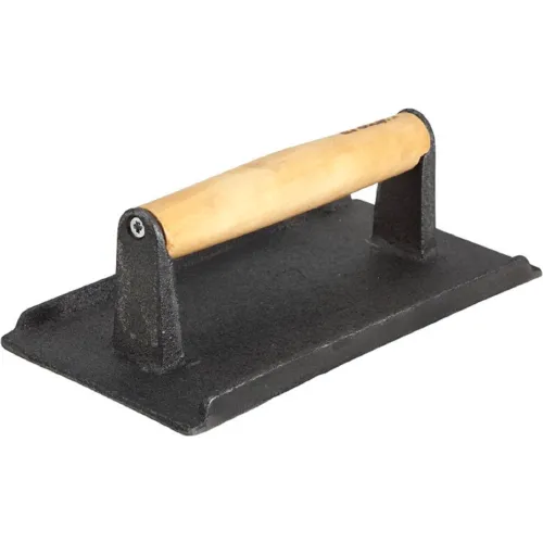 Winco SWA-9 Steak Weight, 9"L, 5-1/4"W, Wood Handle, Cast Iron - Pkg Qty 6
