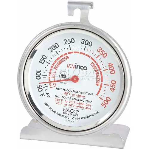 Winco TMT-OV3 Dial Oven Thermometer with Base and Hook - Pkg Qty 24
