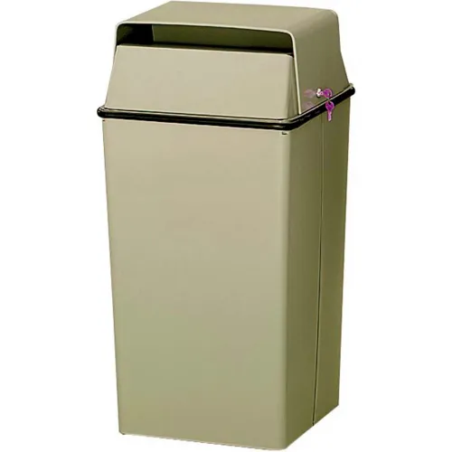 Witt Steel Square Security Trash Can W/Hinged Lid, 36 Gallon, Almond